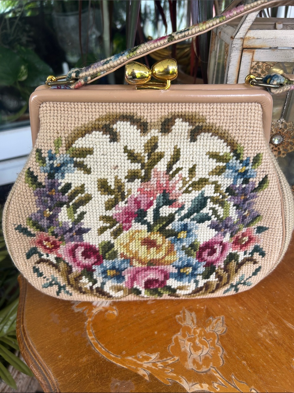 Vintage Floral Needlepoint Handbag - Picture 2 of 13